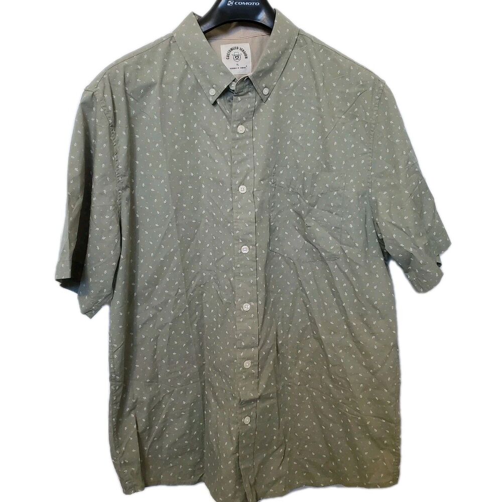 Customized Version XL Green Short Sleeve Button Down Camp Shirt Dubinik Leaves